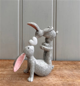 Kissing Resin Rabbits Figurine, Grey