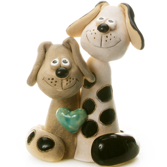 Magical Dog Couple with Turquoise Heart & Grey & White Patches