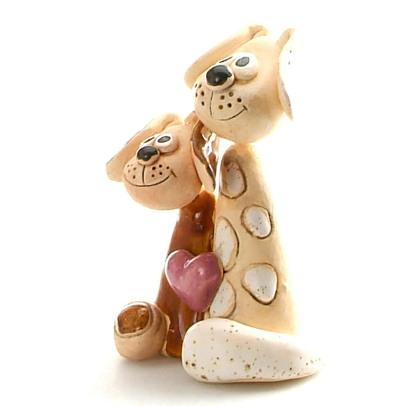 Magical Dog Couple with Pink Heart, Brown & White Patchy Dog