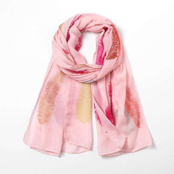 Eco Style, Feather Print Scarf, Pink
