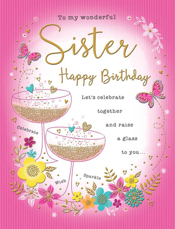 Card: Sister, Happy Birthday - Champagne Glasses