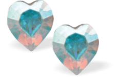 Austrian Crystal Heart Stud Earrings In AB Effect (Silver Earwires)