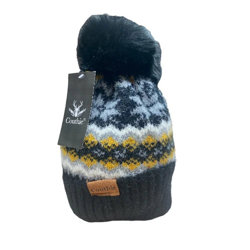 Pom Pom Fairisle Style Hat In Black