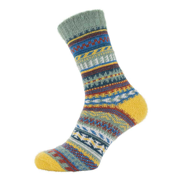 Yellow Heeled, Patterned Wool Blend Socks (7 - 11)