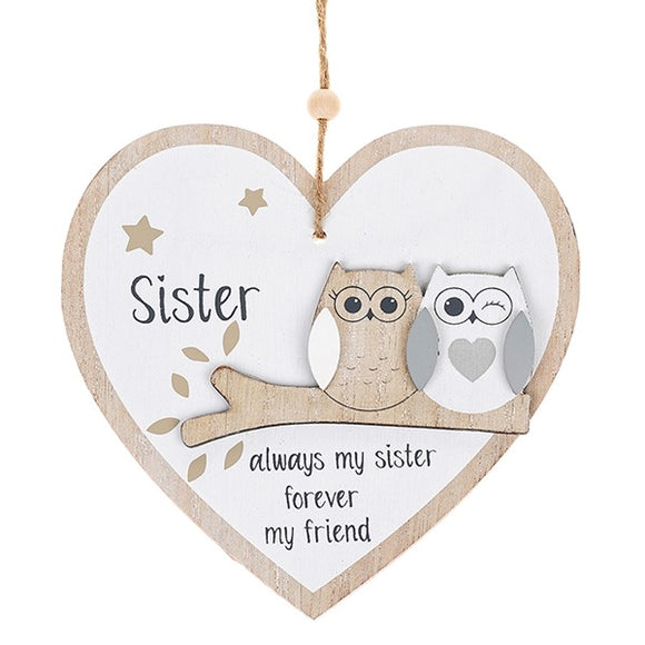 Family Owl Hanging Heart Sister