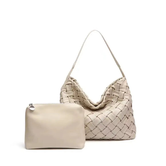 Weave Two in One Tote Handbags, Cream