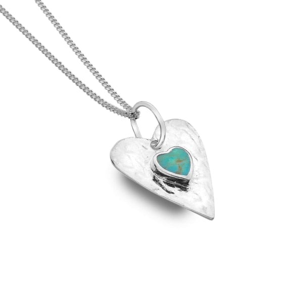 Sterling Silver Pendant, Origins Heart With Turquoise Stone