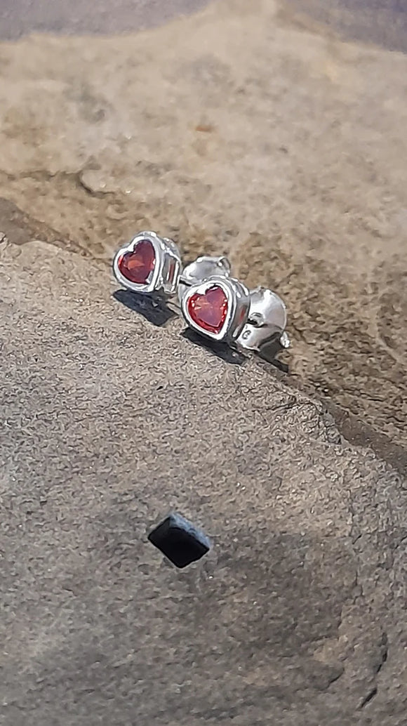 Sterling Silver Red Heart Stud 4mm