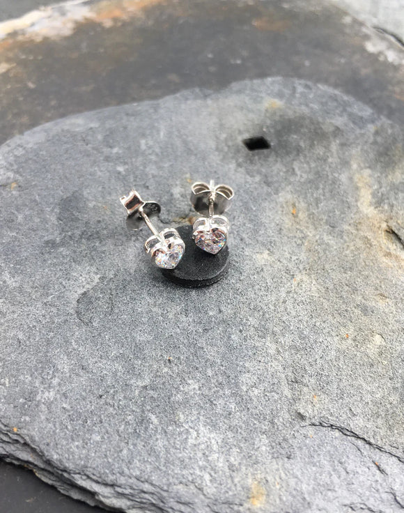 Sterling Silver Cubic Zirconia Heart Stud 4mm