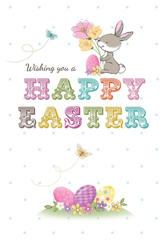 Wishing You A Happy Easter, Bunny With Flower