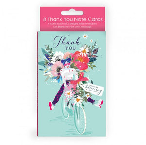 Pack Of 8 Thank You Note Cards - Woman On Bicycle