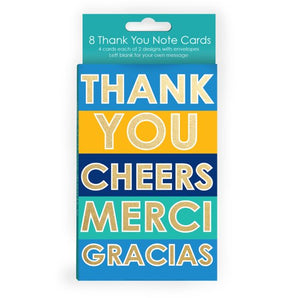 Pack Of 8 Thank You Note Cards - Cheer, Merci
