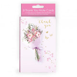 Pack Of 8 Thank You Note Cards - Bouquet & Butterflies