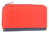 Ladies Long Leather Wallet Purse - Red/Navy