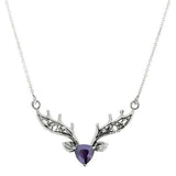 Scottish Highland Stag Silver Necklace with Amethyst colour stone