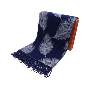 Feather Cashmere Winter Wrap, Navy & White