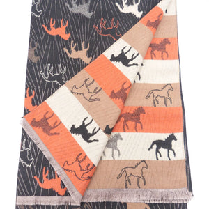 Horses Printed Cashmere Feel Winter Wrap, Reversible