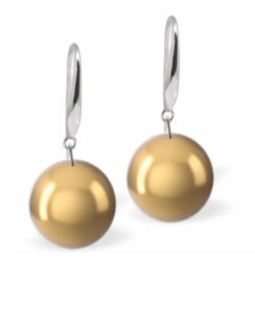 Austrian Crystal 8mm Pearl Drop Earrings in Bright Gold, Rhodium Plated