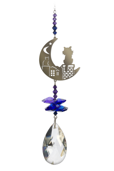 Crystal Fantasy Suncatcher - Cats on Roof At Midnight