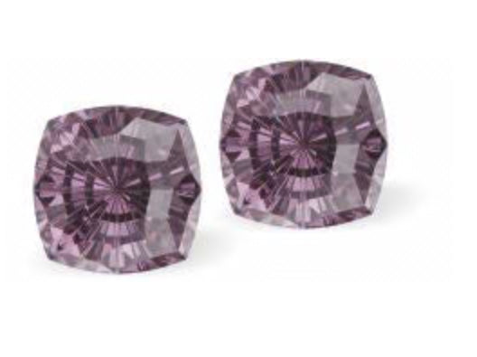 Austrian Crystal Mystic Square Stud Earrings in Iris Mauve, Sterling Silver Earwires