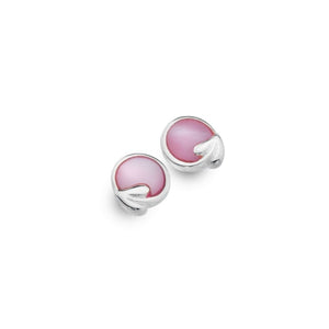 Sterling Silver MacIntosh Curled Leaf Stud Inlaid With Pink Mother Of Pearl