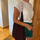 Eco Stretchy Tote Bag  Handle Wooden Bead 14.5"