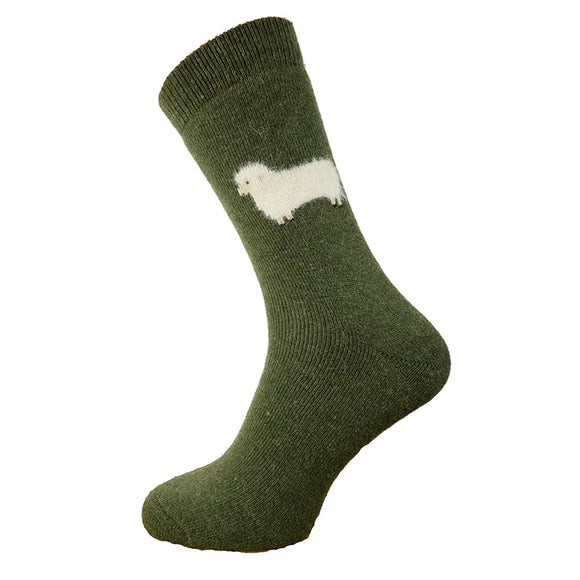 Green Wool Socks With Fluffy Sheep