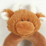 Scottish Highland Brown Cow Baby Plush Soft Toy Rattle -10cm