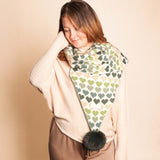 Pom Pom Scarf Hearts Green