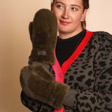 Constellation Faux Fur Mitts, Olive Green