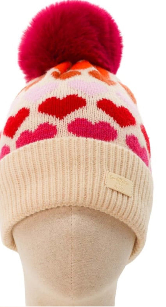 Hat Pompom Hearts, Pink