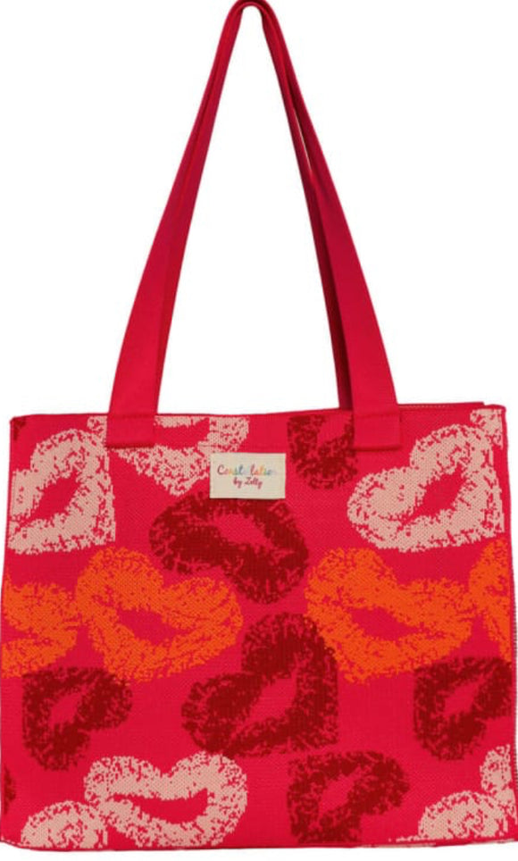 Woven Tote Bag, Constellation Collection, Medium Lips, Pink