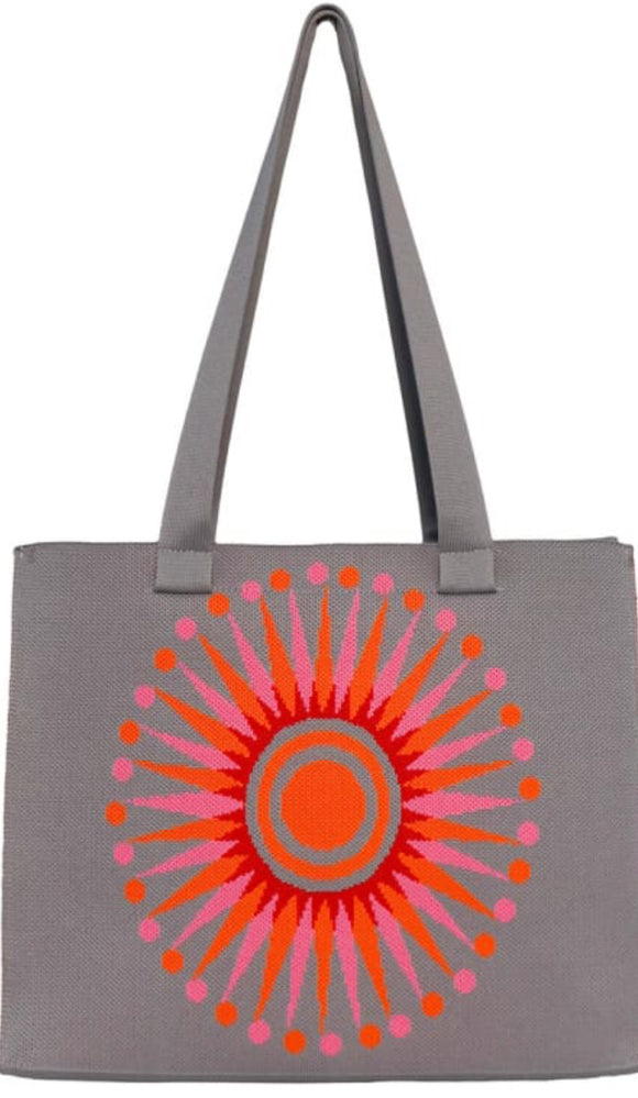 Woven Tote Bag, Constellation Collection, Medium Sunburst, Grey