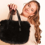 Faux Fur Small Cross Body Bag With Handle, Black
