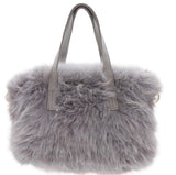 Faux Fur Small Cross Body Bag With Handle, Grey