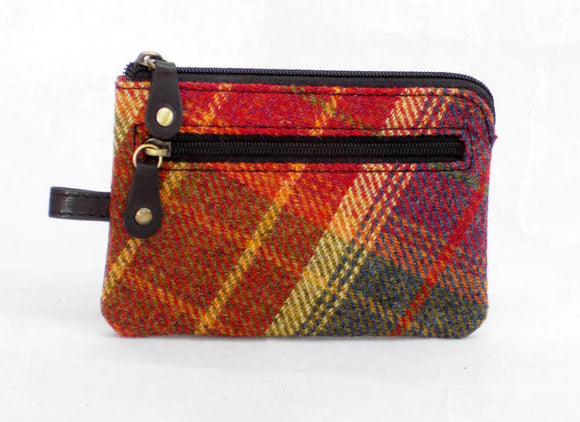 Key/ Coin Purse, Red Tweed & Brown Leather