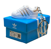 Original Superstar Trainer Keychain With Mini Shoe Box, Gold Stripe