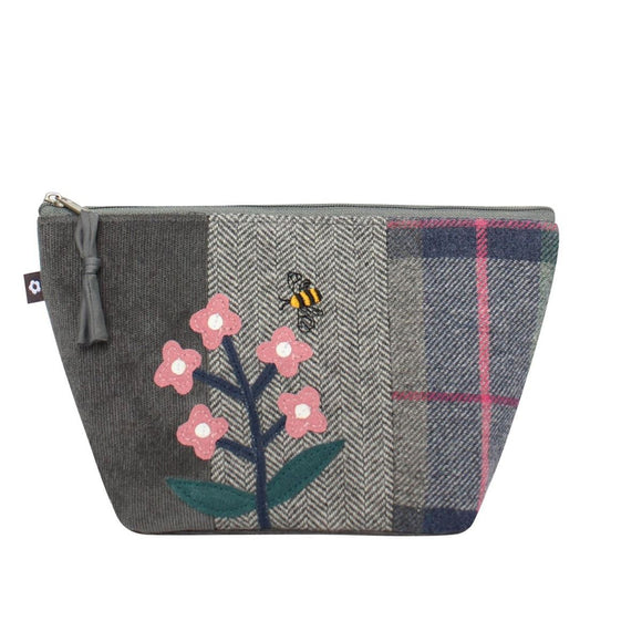 Tweed Appliqué Flower Makeup Bag