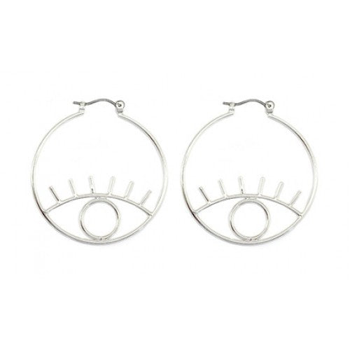 Eyes Round Circle Brass Earrings - Silver