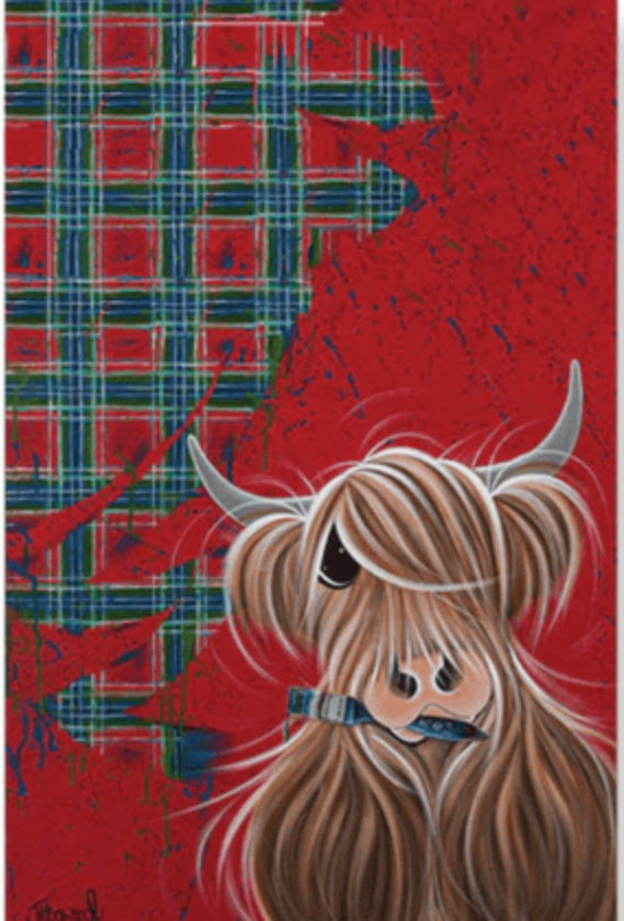 McMoo Tartan Paint Cotton Tea Towel