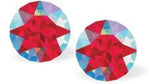 Austrian Crystal Diamond-shape Stud Earrings in Scarlet Red Shimmer with Sterling Silver Earwires