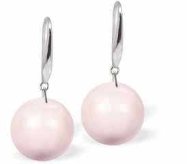 Austrian Crystal Pearl Drop Earrings in Rosaline Pink, Rhodium Plated