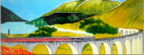 Glenfinnan Viaduct & Jacobite Train, Ceramic Tile 6 x 16