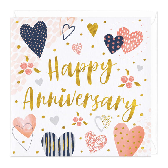 Patterned Hearts Anniversary Card