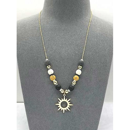 Small Sun Pendant With Colourful Mixed Stones And Resin Beads - Gold/Black