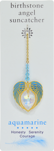 Carded Angel Wing Heart Suncatcher, Aquamarine