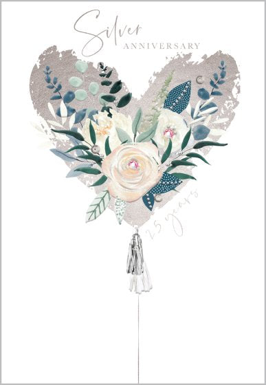 Card, Silver Anniversary - Floral Heart
