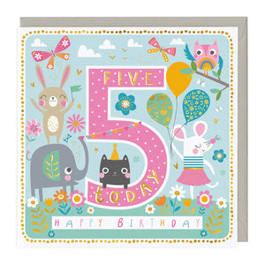 5 Today Animal Party Birthday Card