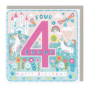 4 Today Prancing Unicorns Birthday Card