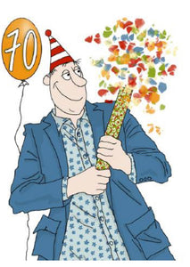 Card, 70th Male, Party Popper